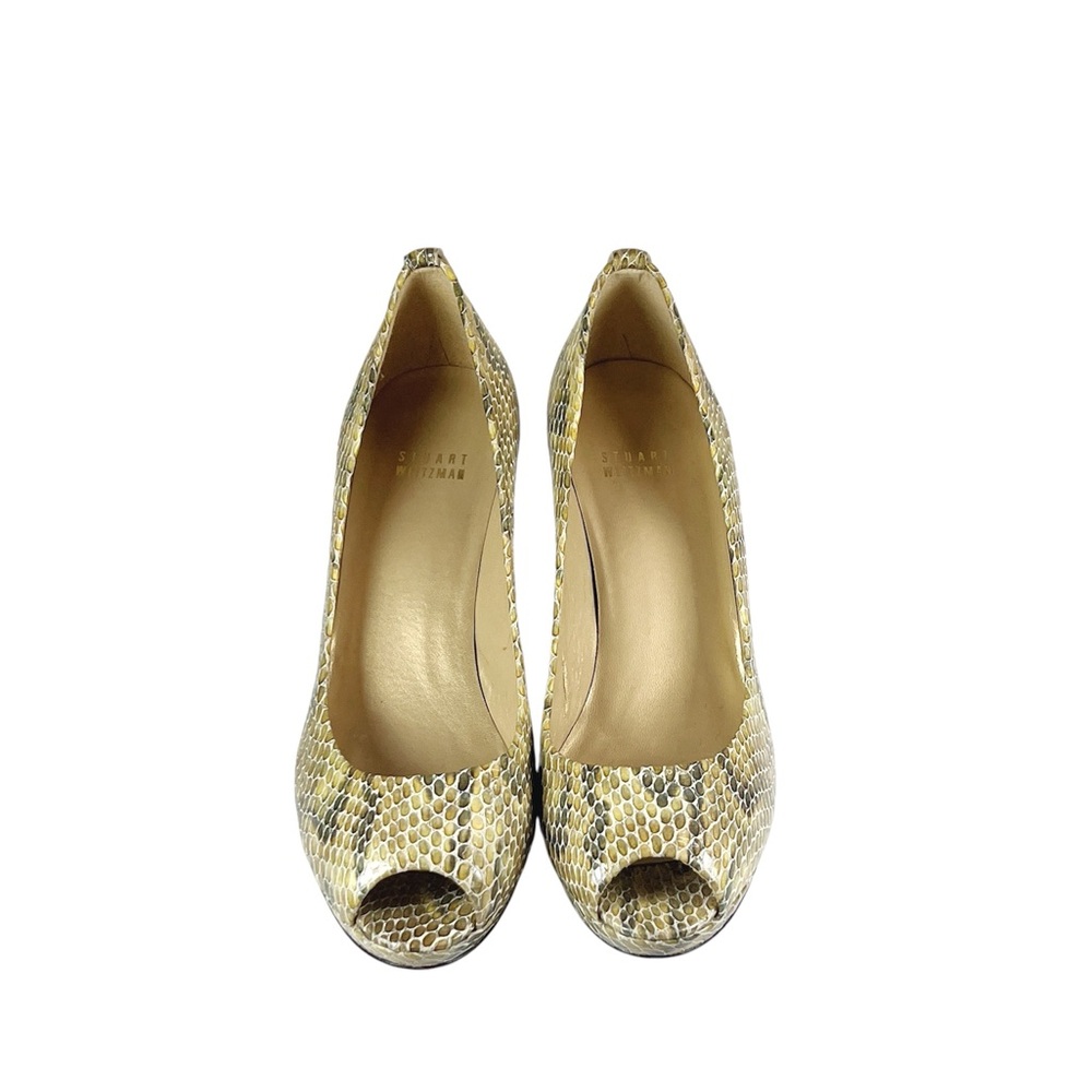 Stuart Weitzman Logoplainfield Peep Toe Heels Sz 8 1/2 Mushroom Crystal … - Picture 2 of 6